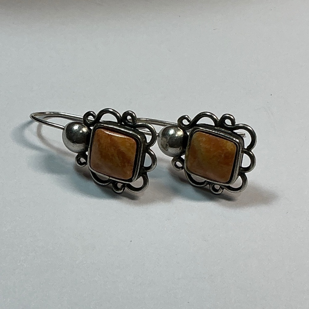 925 Sterling sliver Handcrafted Orange Stone vintage Drop Earrings